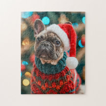Frenchie con sombrero de Santa árbol de Navidad