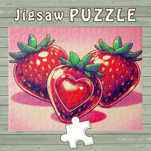 Puzzle Fresa roja con el dibujo lindo del corazón -