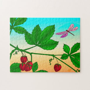 Puzzle Fresas en una rama y libélula