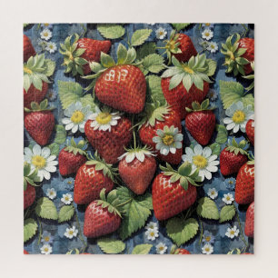 Puzzle Fresas Frescas Recogidas y Flores Blancas