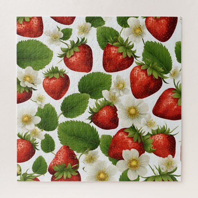 Puzzle Fresas, hojas y flores vibrantes (Vertical)