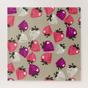 Puzzle Fresas Ingenuas: fondo beige impecable.