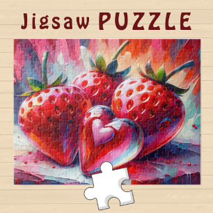 Puzzle Fresas rojas con pintura de corazón de vidrio -