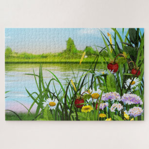 Puzzle Fresas y flores silvestres a orillas del lago