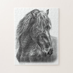 Puzzle Friesian Horse Portrait Wavy Mane