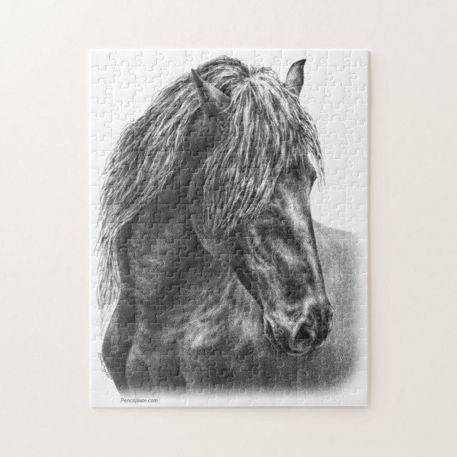 Puzzle Friesian Horse Portrait Wavy Mane (Vertical)