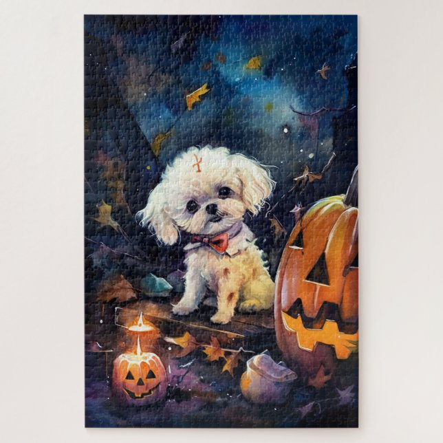 Puzzle Frisa de Bichon de Halloween con calabazas asustad (Vertical)