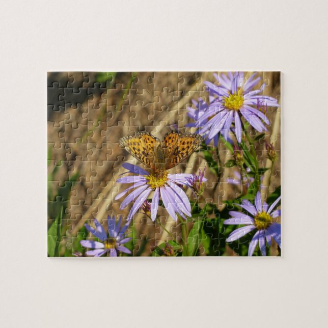 Puzzle Fritilaria de Hydaspe en flores de aster púrpura (Horizontal)