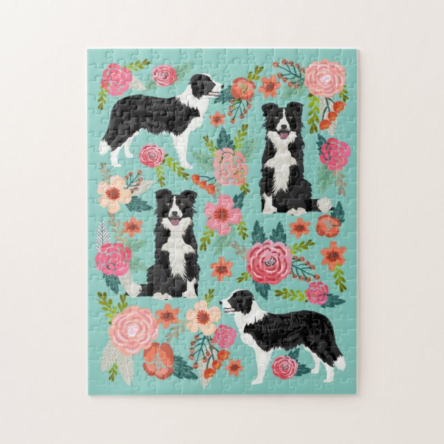 Puzzle Frontera Collie Dog Vintage Florals (Vertical)