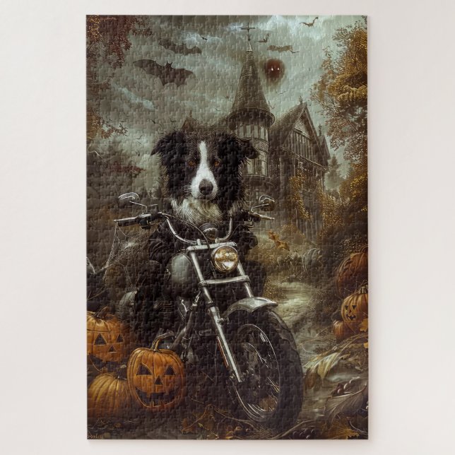 Puzzle Frontera Collie Motocicleta Halloween Scary (Vertical)