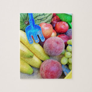 Puzzle Fruta de verano, comida, melón, uvas, melocotones,