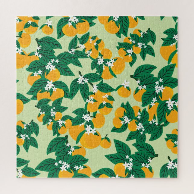 Puzzle fruta naranja: patrón de cosecha verde. (Vertical)