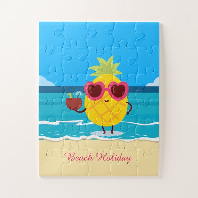 Puzzle Fruto de piña en las vacaciones de playa Cute colo (Vertical)
