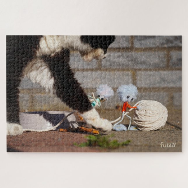 Puzzle Fubby spelend met hun vriend de poes. (Horizontal)