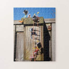 Puzzle Fubby's die een vogelhuis beklimmen.