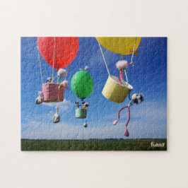 Puzzle Fubby's in luchtballonnen die op avontuur gaan.