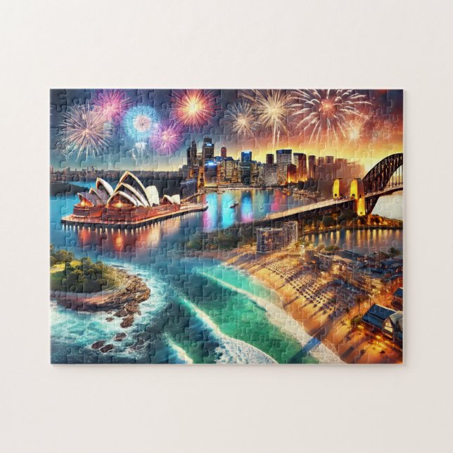 Puzzle Fuegos artificiales del puente de la bahía de la C (Horizontal)