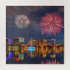 Puzzle Fuegos artificiales y fuente del lago Eola de Orla