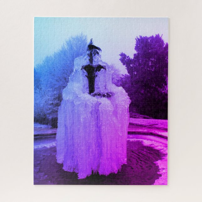 Puzzle Fuente congelada por la noche (Vertical)