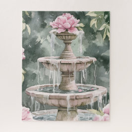 Puzzle Fuente de jardín de acuarela con peonías para muje