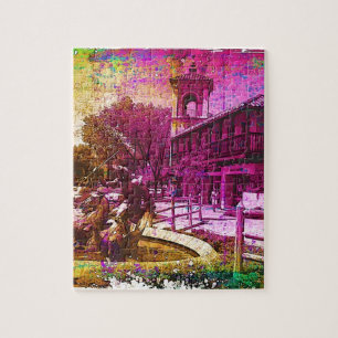 Puzzle Fuente de Neptuno Vintage Colorful Grunge