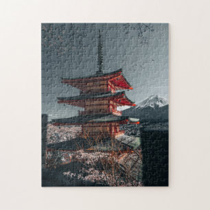 Puzzle Fuji Japón Pagoda Florecimiento de cerezos