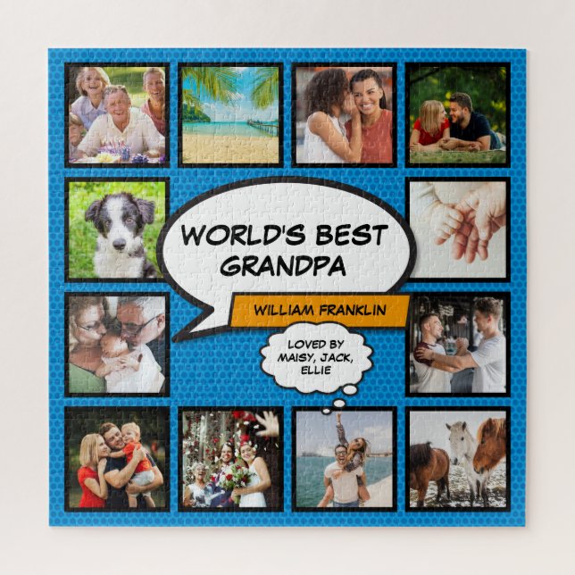 Puzzle Fun Grandpa Grandad Comic Blue Collage de fotos (Vertical)