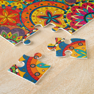 Puzzle Funky Retro Colorido Patrón de Mandala