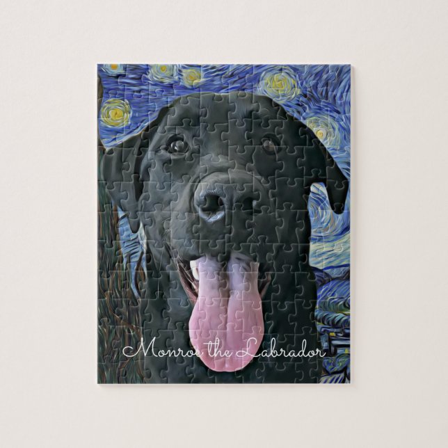 Puzzle Funny Black Lab Dog Photo and Name Personalized (Vertical)