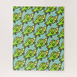 Puzzle Funny Cartoon Green Fish Drawing