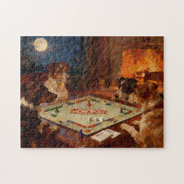 Puzzle Funny Cute Dogs Playing A Board Game (Horizontal)