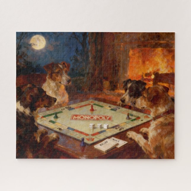 Puzzle Funny Cute Dogs Playing A Board Game (Horizontal)