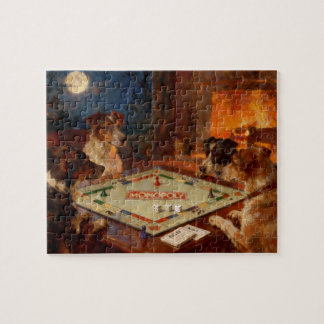 Puzzle Funny Cute Dogs Playing A Board Game
