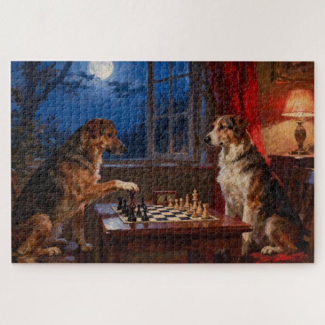Puzzle Funny Dogs Playing Chess Dog Lover Gift (Horizontal)