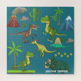 Puzzle Funny Jurassic monogramado azul de montaña