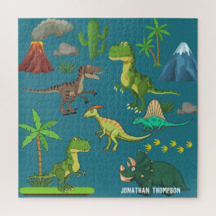 Puzzle Funny Jurassic monogramado azul de montaña