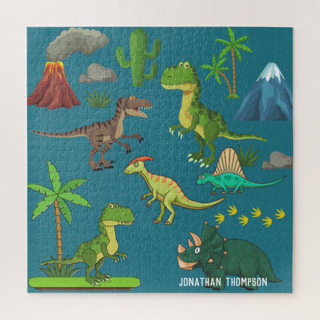 Puzzle Funny Jurassic monogramado azul de montaña (Vertical)