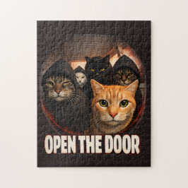 Puzzle Funny "Open The Door" Cats in Hoodies 