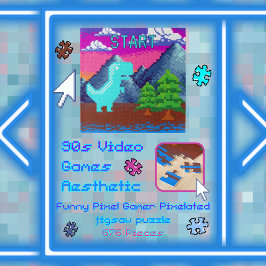 Puzzle Funny Pixel Gamer Pixelated- Dinosaur Illustration