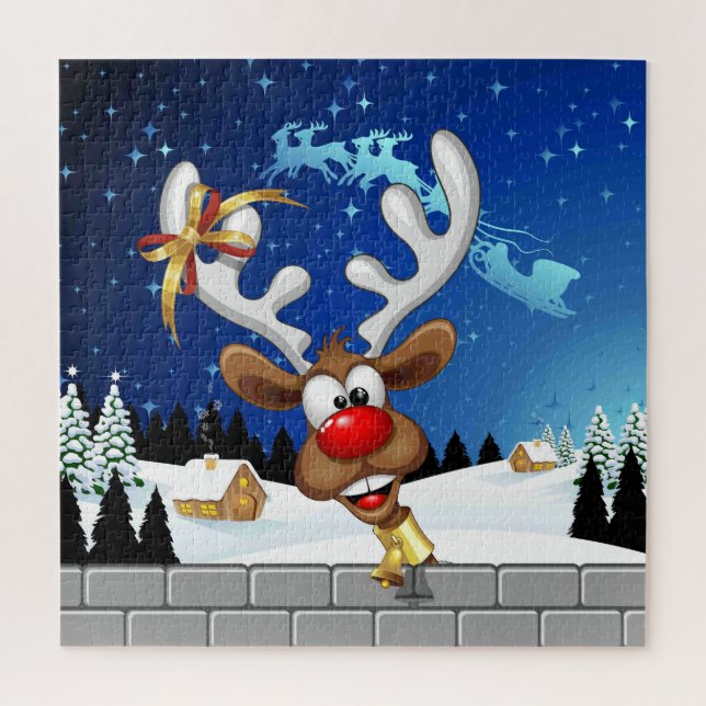 Puzzle Funny Reindeer Peeking Christmas Meme  (Vertical)