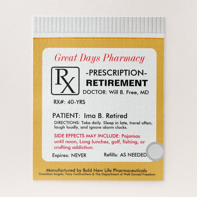 Puzzle Funny Retirement Prescription RX (Vertical)
