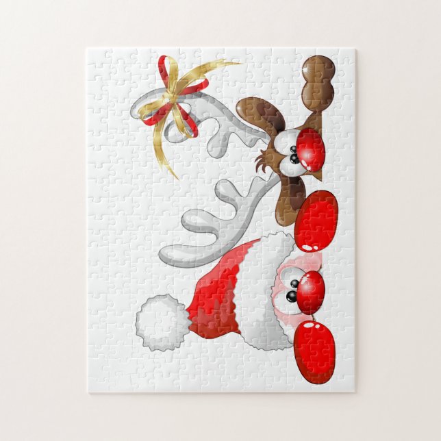 Puzzle Funny Santa y Personalizado de renos (Vertical)