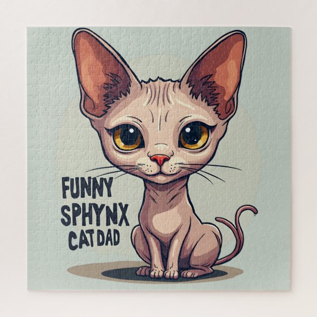 Puzzle Funny Sphynx Cat Dad Cartoon Art (Vertical)