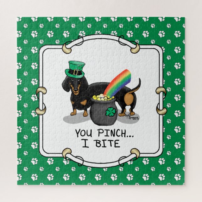 Puzzle Funny St. Patrick's Day Dachshund (negro y broncea (Vertical)
