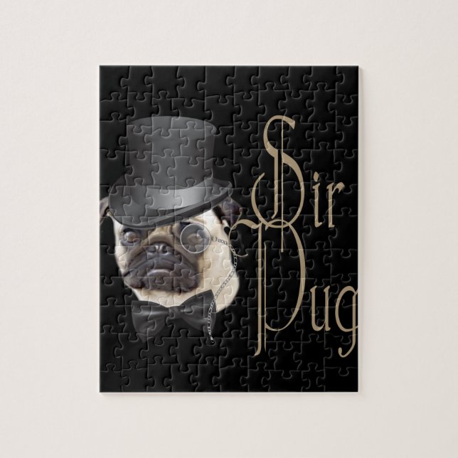 Puzzle Funny Top Hat Monocle Sir Pug Dog (Vertical)