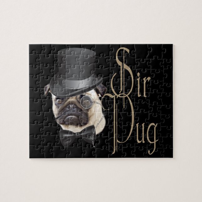 Puzzle Funny Top Hat Monocle Sir Pug Dog (Horizontal)