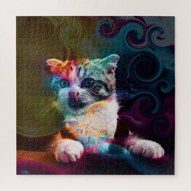 PUZZLE FUNNY TRENDY COLORIDO CAT ART (Vertical)