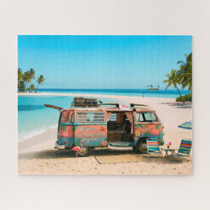 Puzzle Furgoneta temática de jubilación en playa tropical