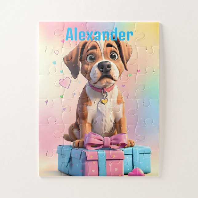 Puzzle Furty Friends Boxer Puppy y regalos coloridos (Vertical)