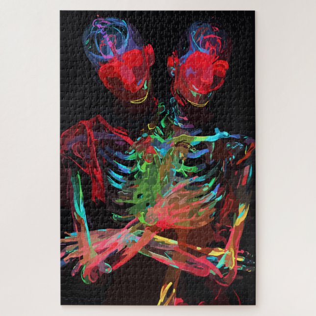 Puzzle Fusión de Arte Abrazo de Esqueleto de Neón (Vertical)